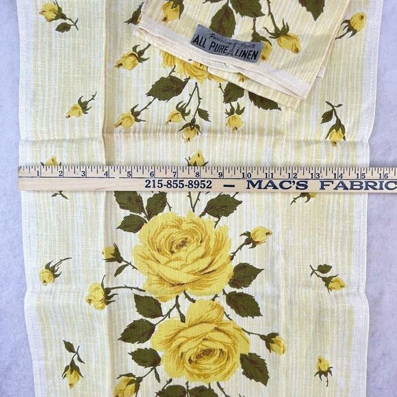 Vintage Parisian Print ALL PURE LINEN Yellow Roses Dish Towel 2 COUNT NEW NOS - Picture 7 of 9